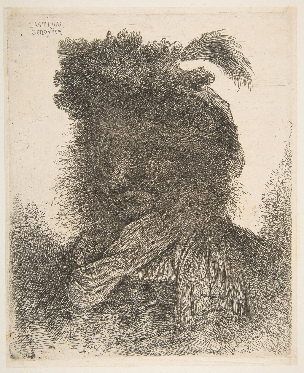 Testa di un uomo in ombra leggermente girata a sinistra, dalla serie di Grandi Or..., ca. 1645-1650 da Giovanni Benedetto Castiglione