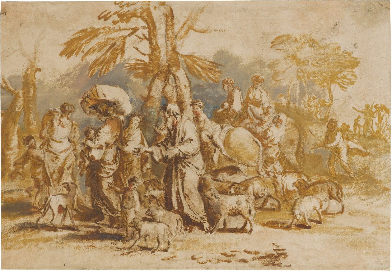 Hirtenfamilie auf der Reise (Reise Jakobs) da Giovanni Benedetto Castiglione