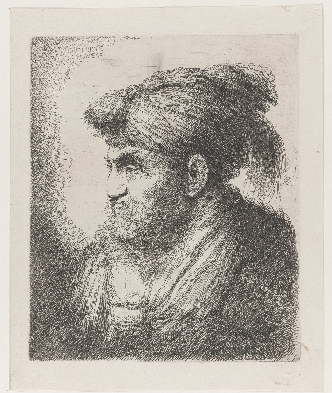 Testa di un uomo con un turbante con nappa (titolo sull