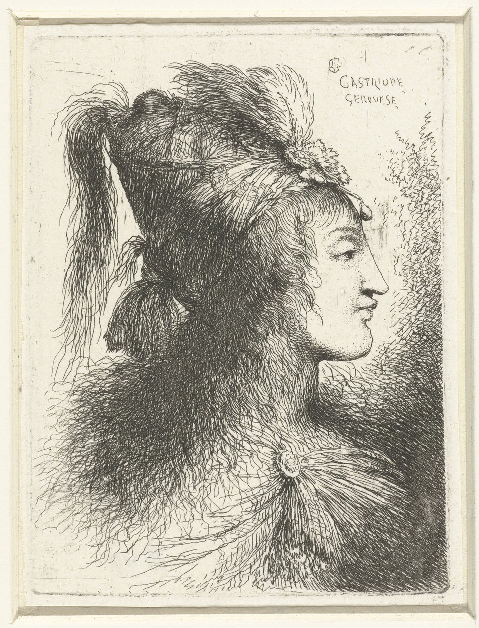 Testa di giovane con cappello alto, Testa di giovane donna, Piccolo studio di teste con copricapi orientali (titolo della serie) da Giovanni Benedetto Castiglione