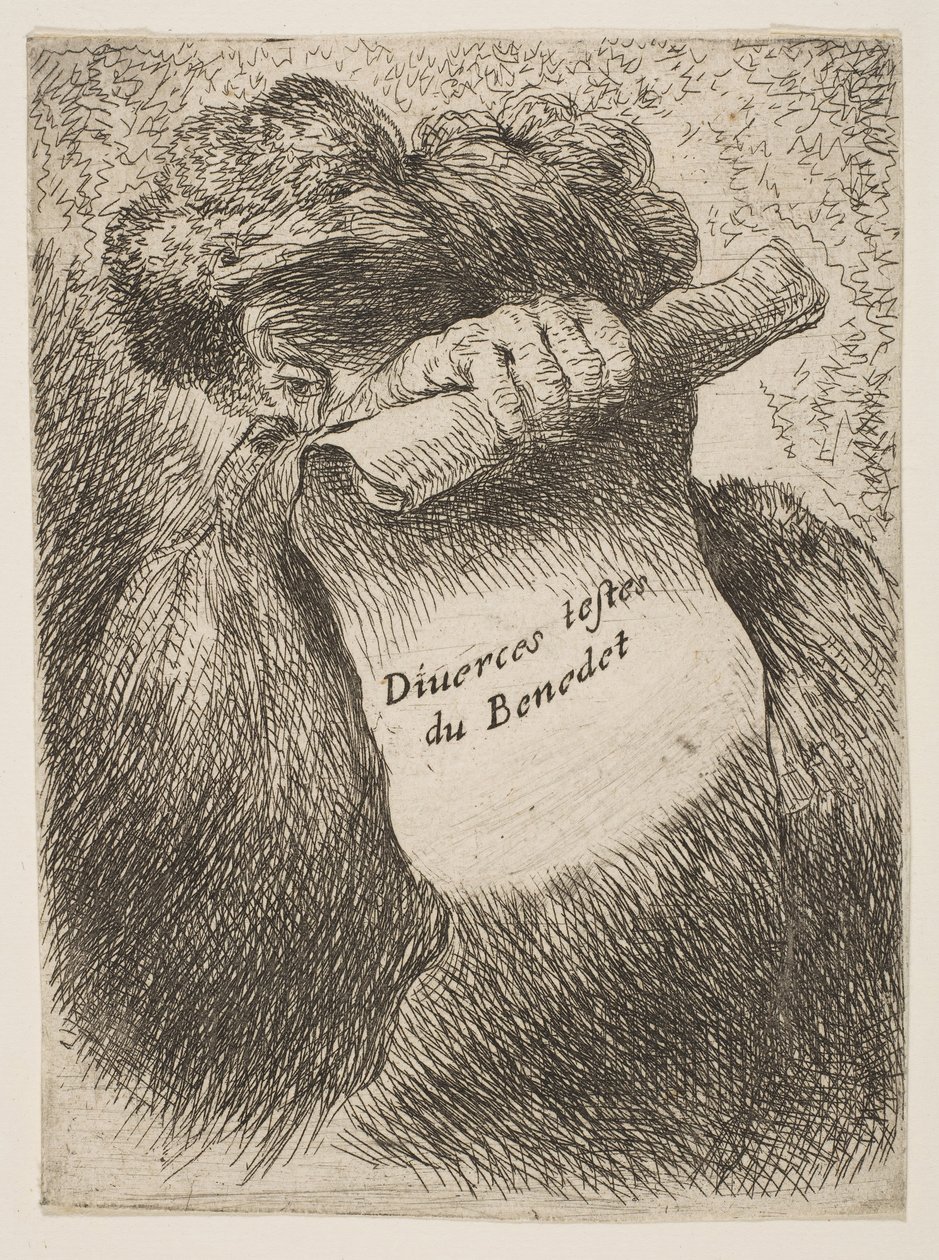 Uomo che Tiene un Rotolo davanti al Viso, dalla serie di Piccole Teste da Giovanni Benedetto Castiglione