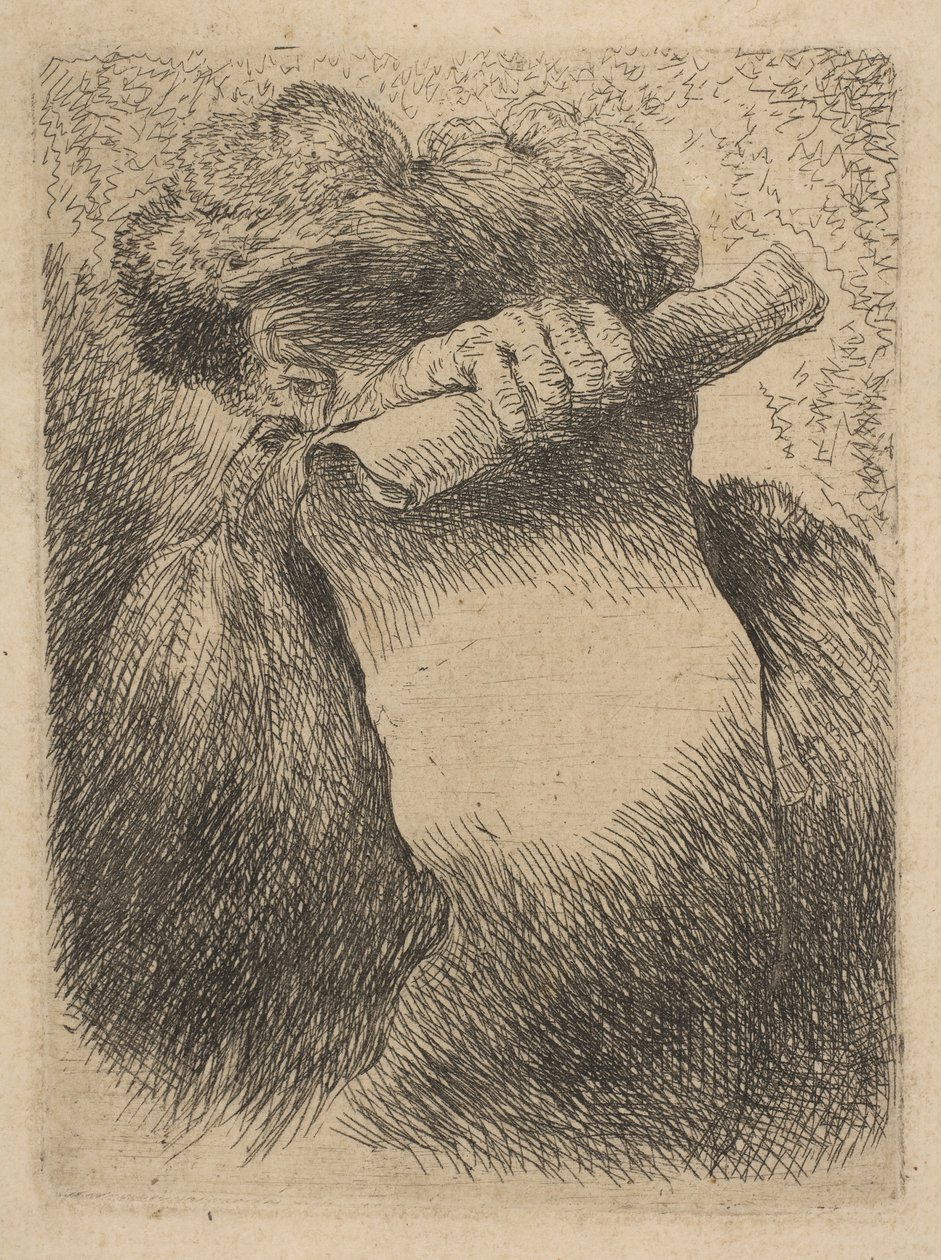 Uomo che tiene un rotolo davanti al viso, dalla serie di Piccole teste in Oriente, ca. 1645-50 da Giovanni Benedetto Castiglione