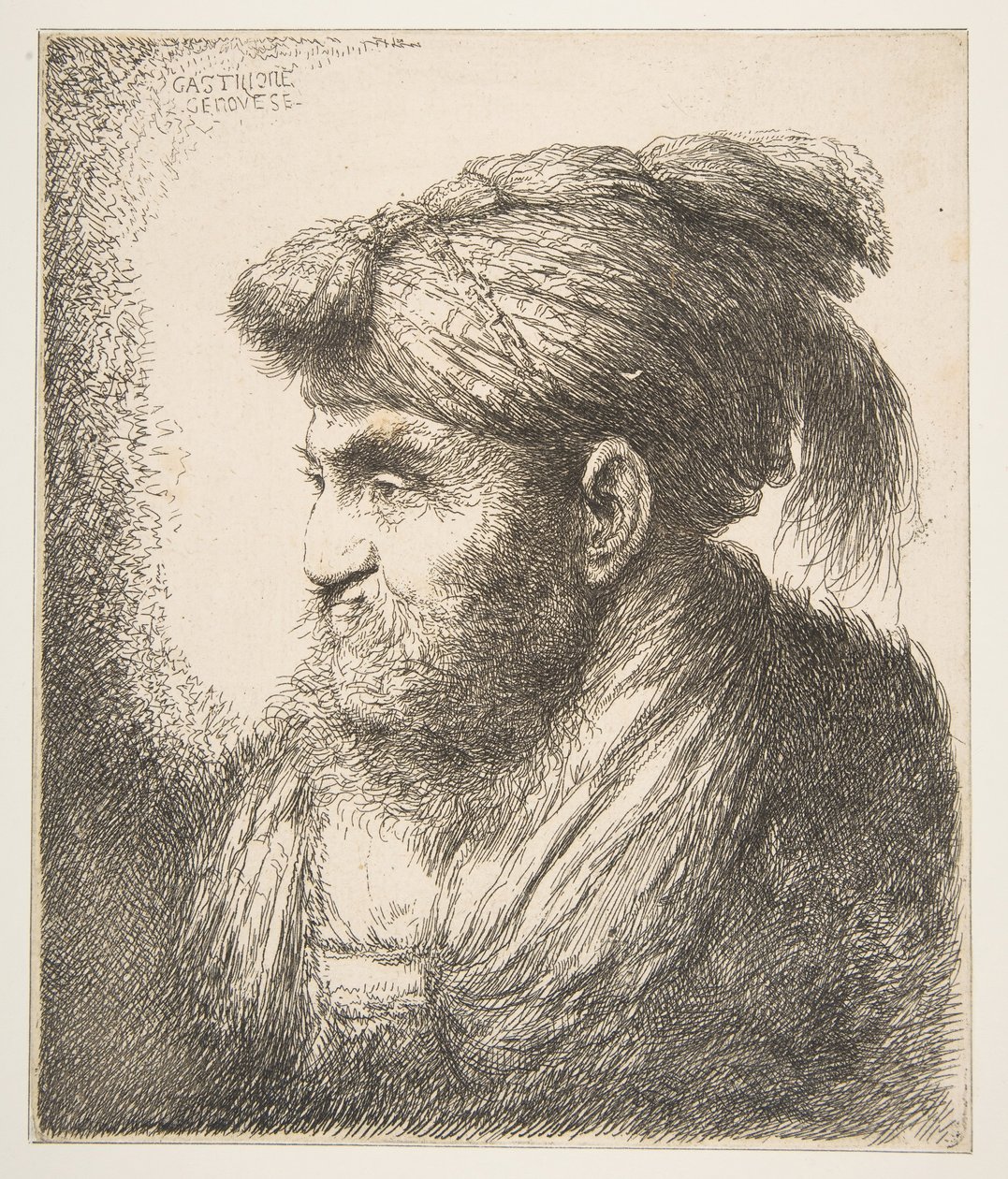 Uomo con turbante rivolto a sinistra, dalla serie di Grandi Teste Orientali da Giovanni Benedetto Castiglione