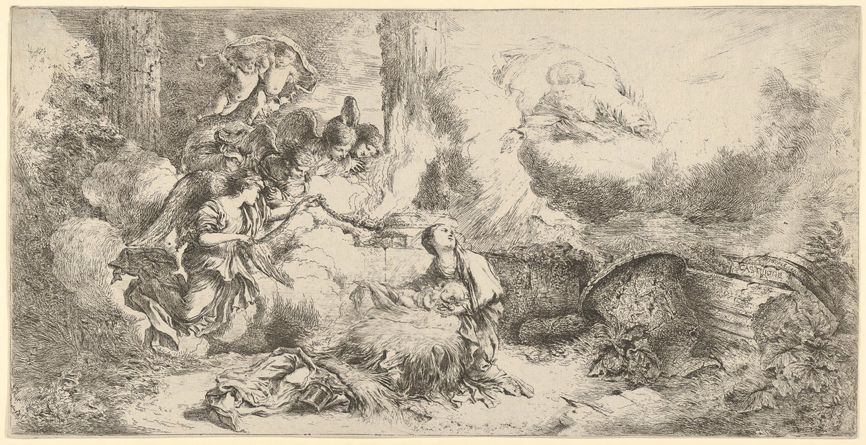 Natività con Dio Padre e angeli da Giovanni Benedetto Castiglione