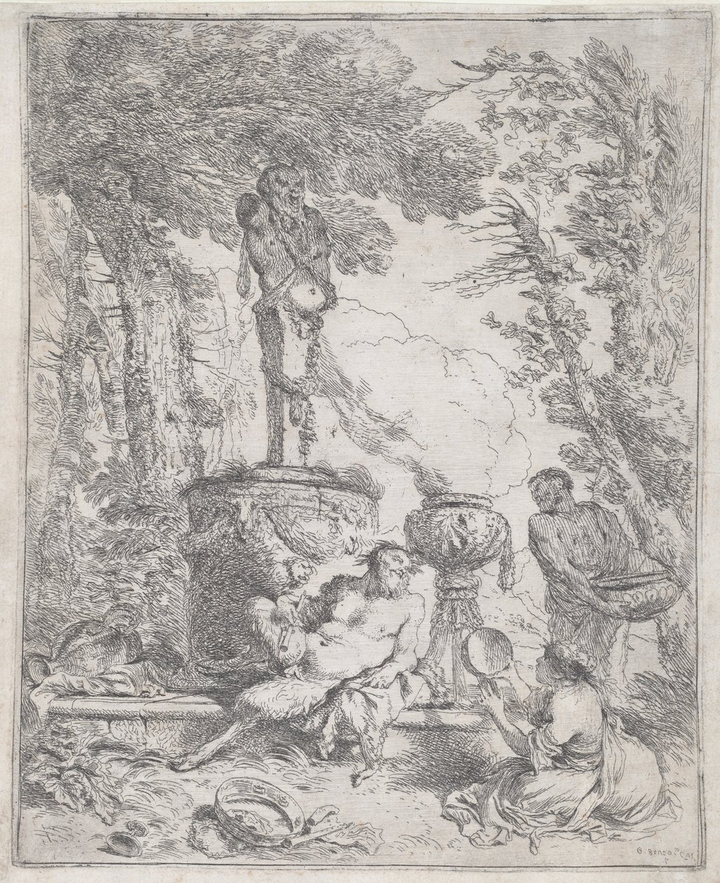 Pan reclinato davanti a un erma da Giovanni Benedetto Castiglione
