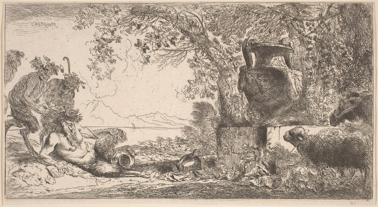 Pan reclinato davanti a un grande vaso da Giovanni Benedetto Castiglione