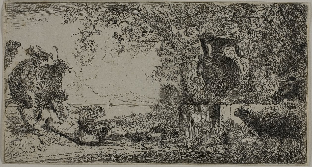 Pan reclinato davanti a un grande vaso da Giovanni Benedetto Castiglione