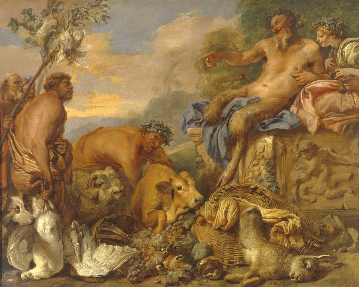 Satiri che portano i loro doni da Giovanni Benedetto Castiglione