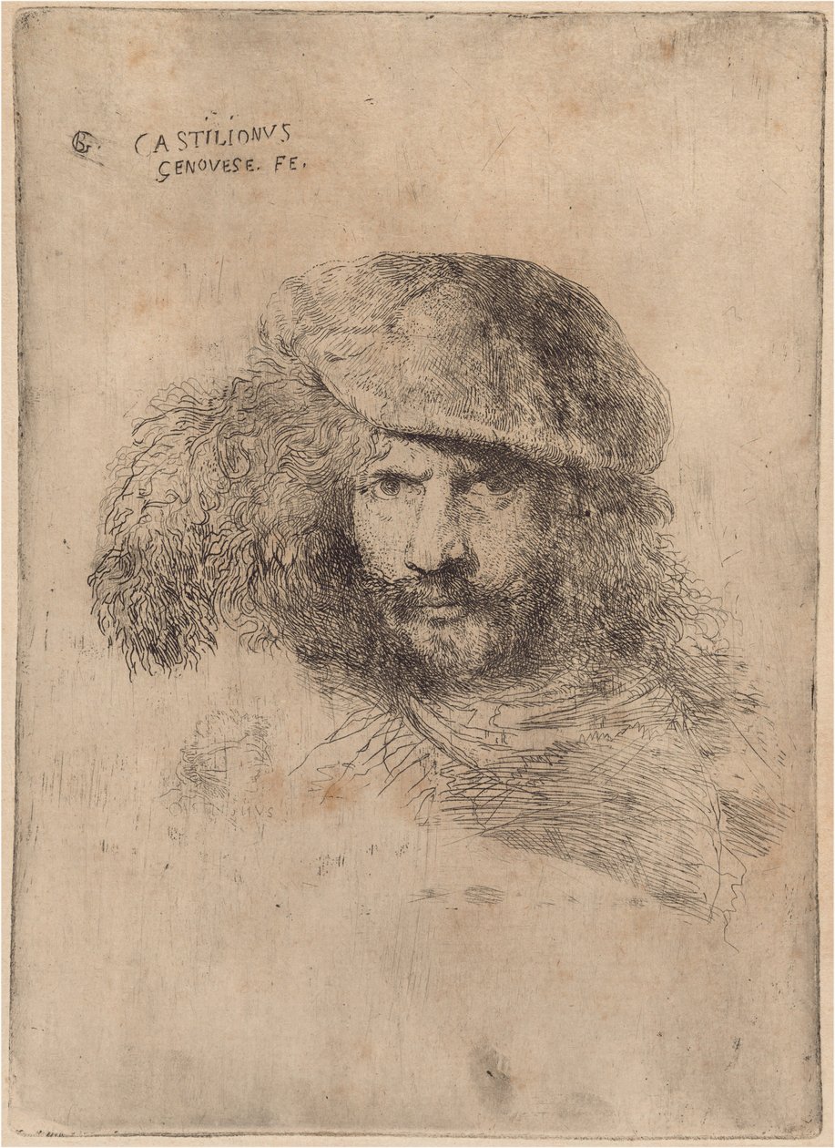Autoritratto(?), con cappello piumato ["Ritratto di Bernini"] da Giovanni Benedetto Castiglione