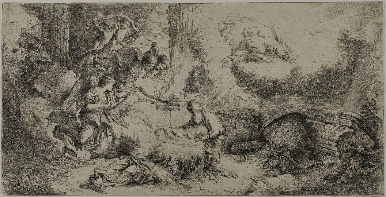La Natività con Dio Padre e Angeli da Giovanni Benedetto Castiglione