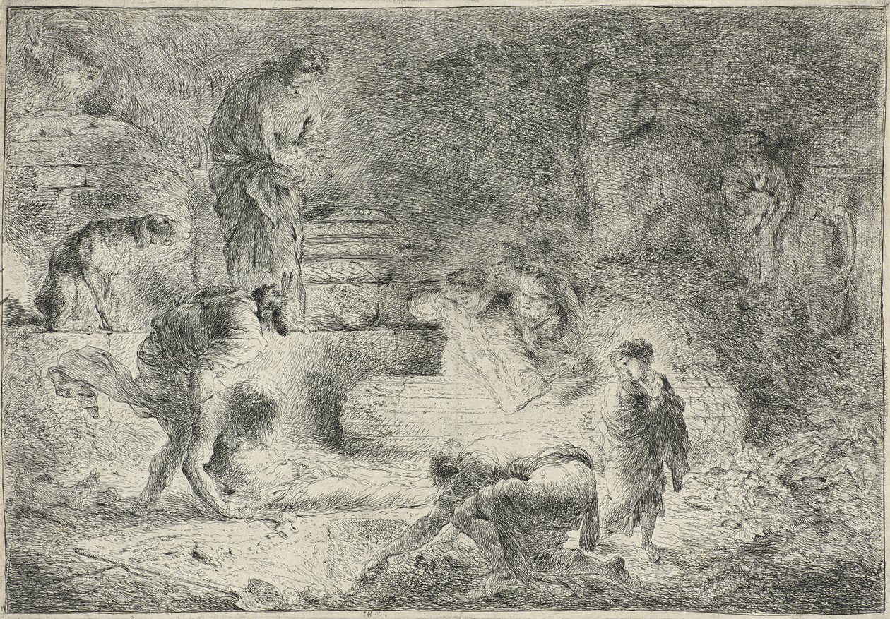 Tobia seppellisce i morti, c.1647-51 da Giovanni Benedetto Castiglione