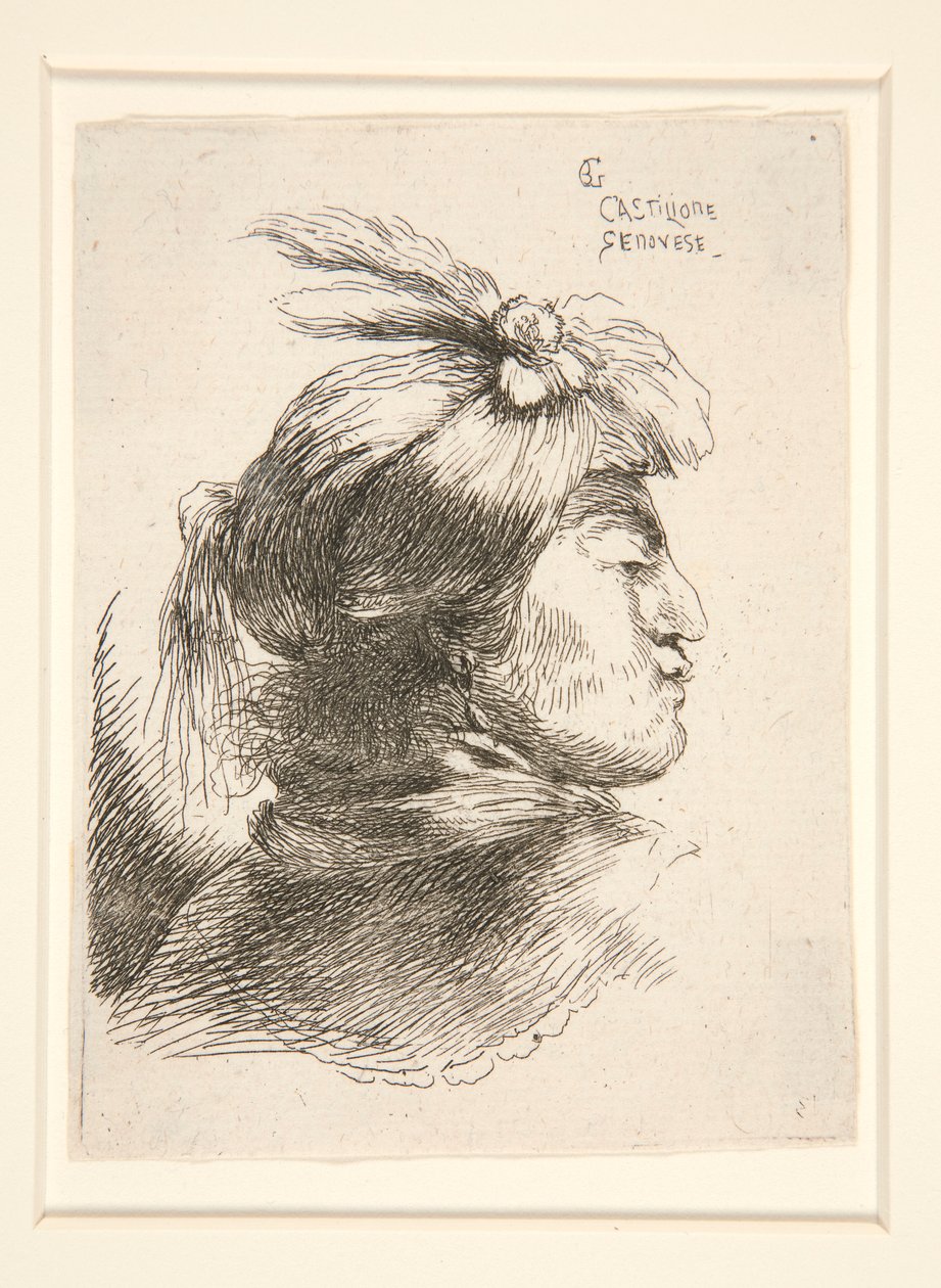 Giovane senza Barba, visto di profilo, girato a destra, dalla serie Les petites tetes da Giovanni Benedetto Castiglione