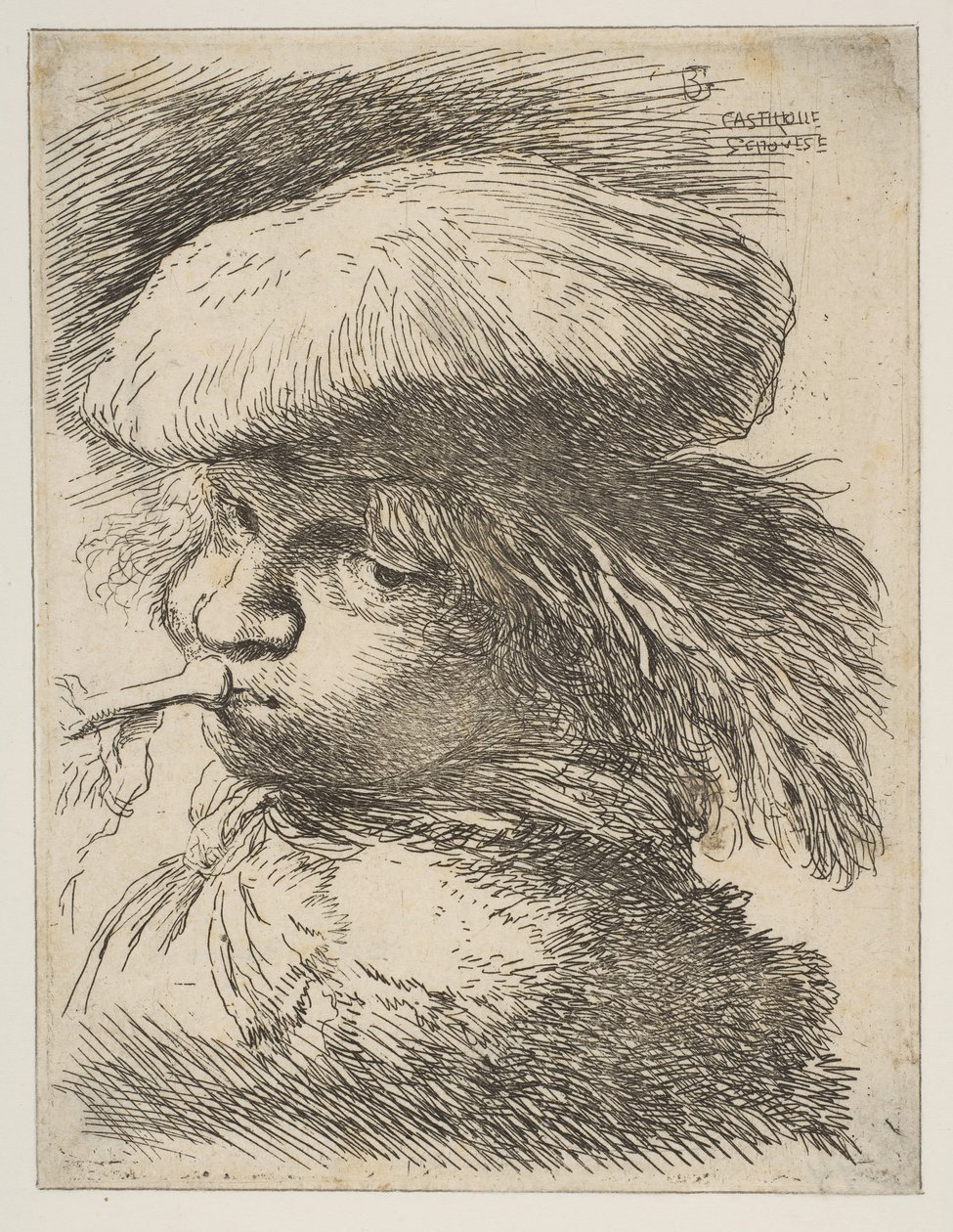 Giovane con tromba rivolto a sinistra, dalla serie di Piccole Teste in Orientale, ca. 1645-1650 da Giovanni Benedetto Castiglione