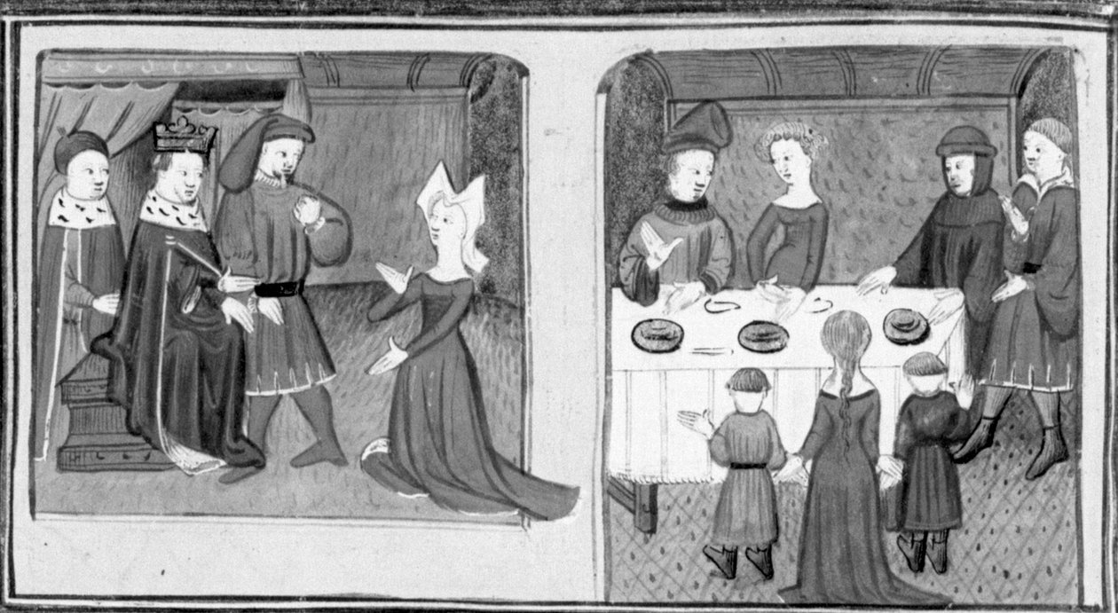 Decameron,Giletta chiede al re di poter sposare Beltramo di Rossiglione; Giletta presenta i suoi figli a Beltramo. Terza giornata, racconto 9 da Giovanni Boccaccio