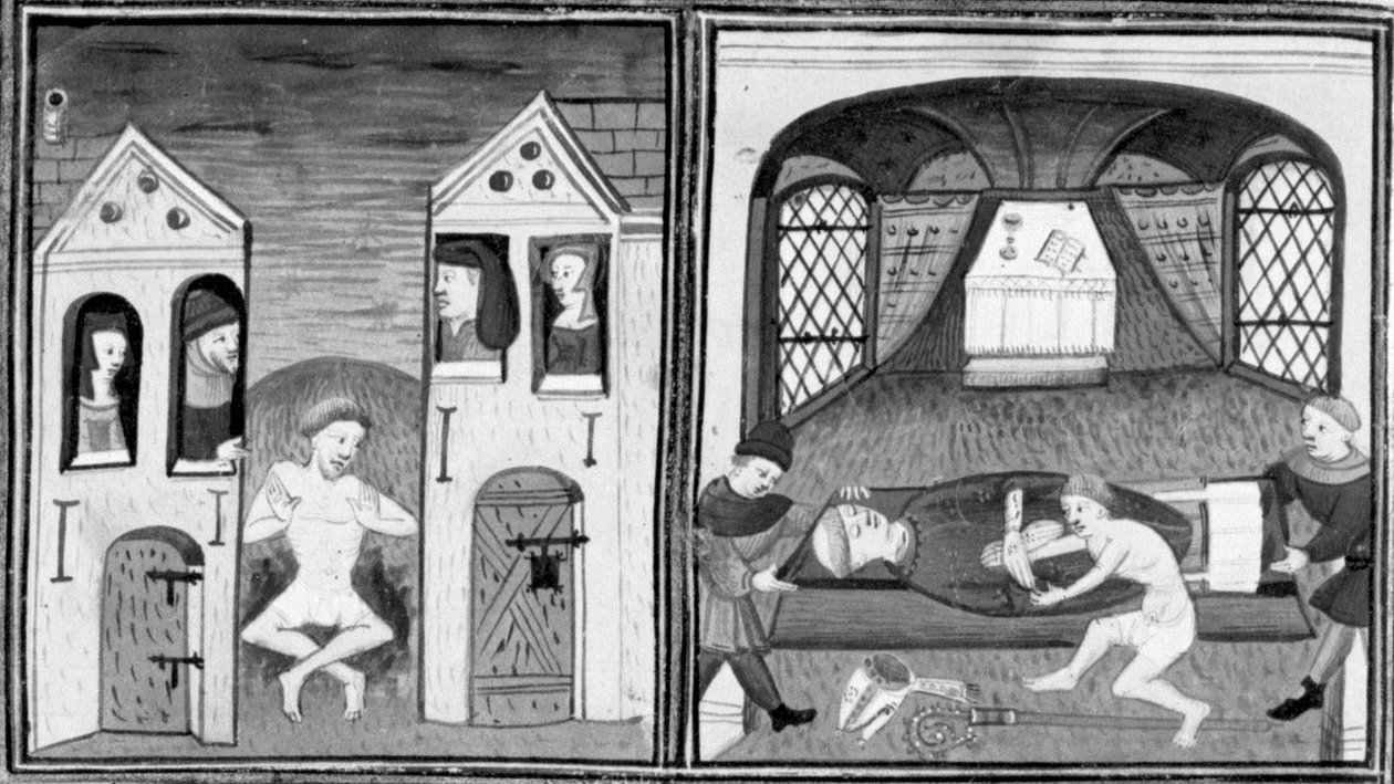 Decameron, Andreuccio cade nella latrina; Andreuccio aiuta a saccheggiare la tomba del vescovo. Seconda giornata, racconto 5 da Giovanni Boccaccio