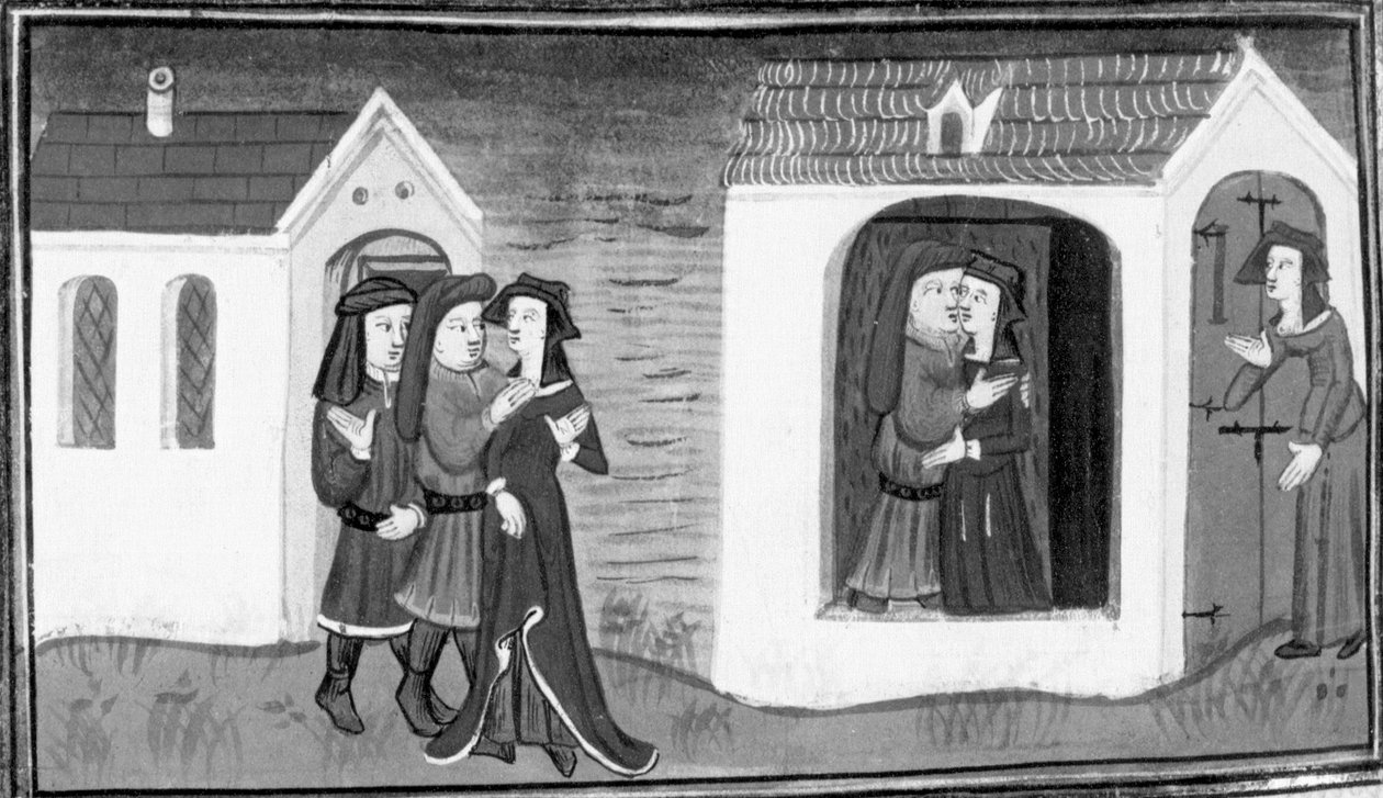 Decameron, Calandrino corteggia Niccolosa; la moglie di Calandrino sorprende il marito con Niccolosa. Nona giornata, racconto 5 da Giovanni Boccaccio