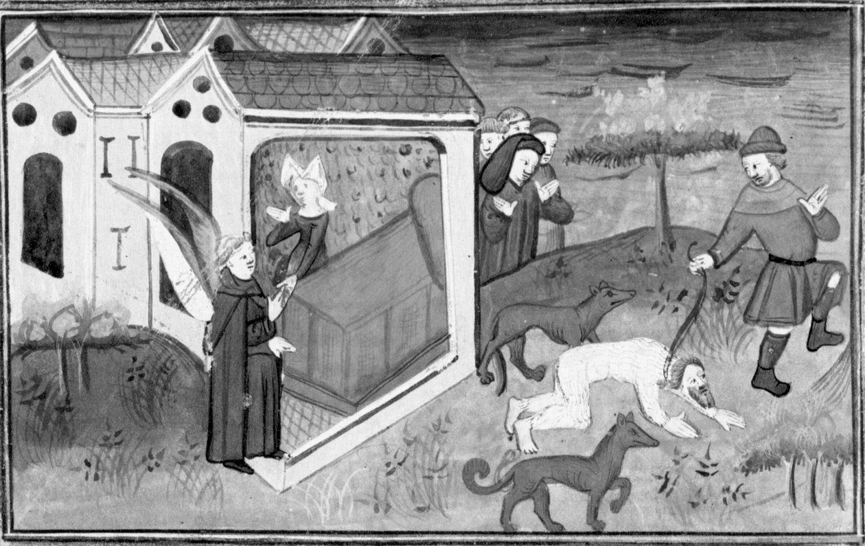 Decameron, Frate Alberto visita Lisetta; Alberto, vestito da selvaggio, viene portato in strada. Quarta giornata, racconto 2 da Giovanni Boccaccio