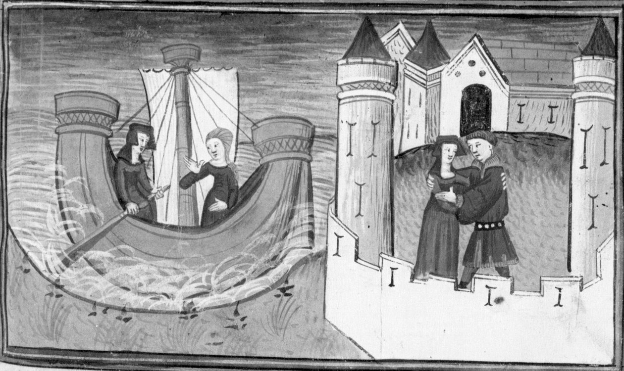 Decameron, Gostanza alla deriva su una barca; Gostanza si riunisce a Martuccio. Quinta giornata, racconto 2 da Giovanni Boccaccio