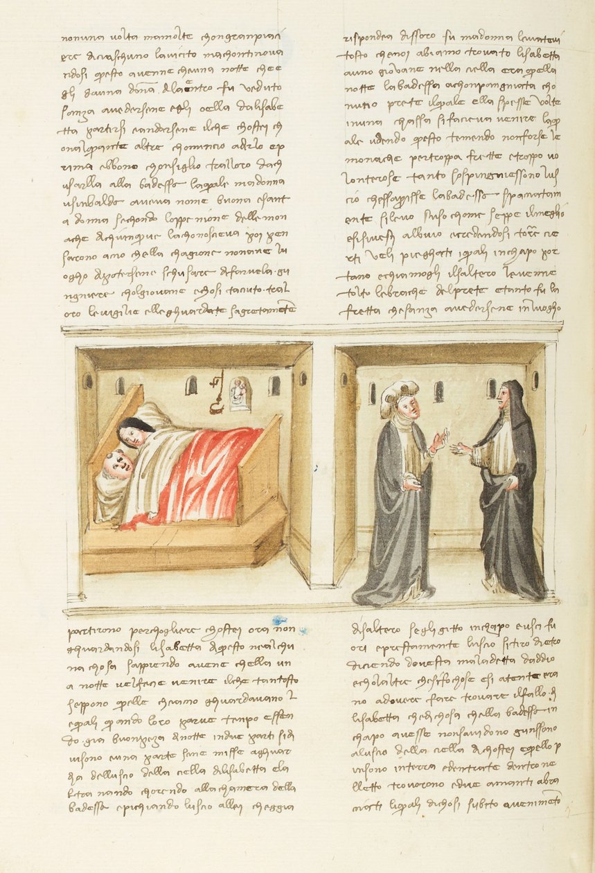 Decameron, La monaca; Isabetta e il suo amante; Isabetta davanti alla badessa , Nona giornata, racconto 2. da Giovanni Boccaccio