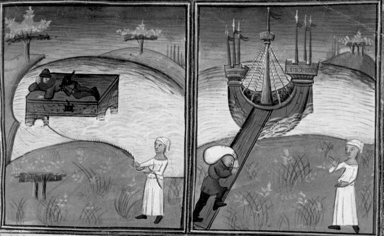 Decameron, Landolfo Rufolo viene salvato da una donna; Landolfo torna a casa. Seconda giornata, racconto 4 da Giovanni Boccaccio