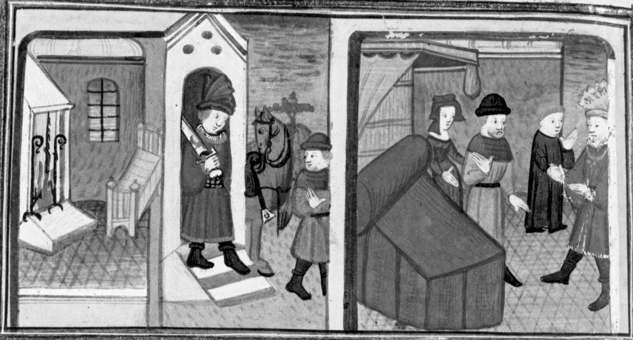 Decameron, Il cavaliere Lambertuccio fugge dalla stanza di Isabella; il marito della donna trova l