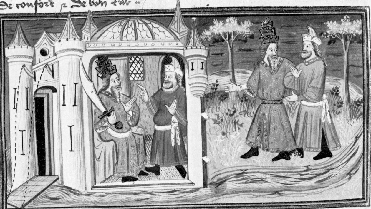 Decameron, Melchisedek racconta a Saladino la parabola dei tre anelli; i due uomini diventano amici. Prima giornata, racconto 3. da Giovanni Boccaccio