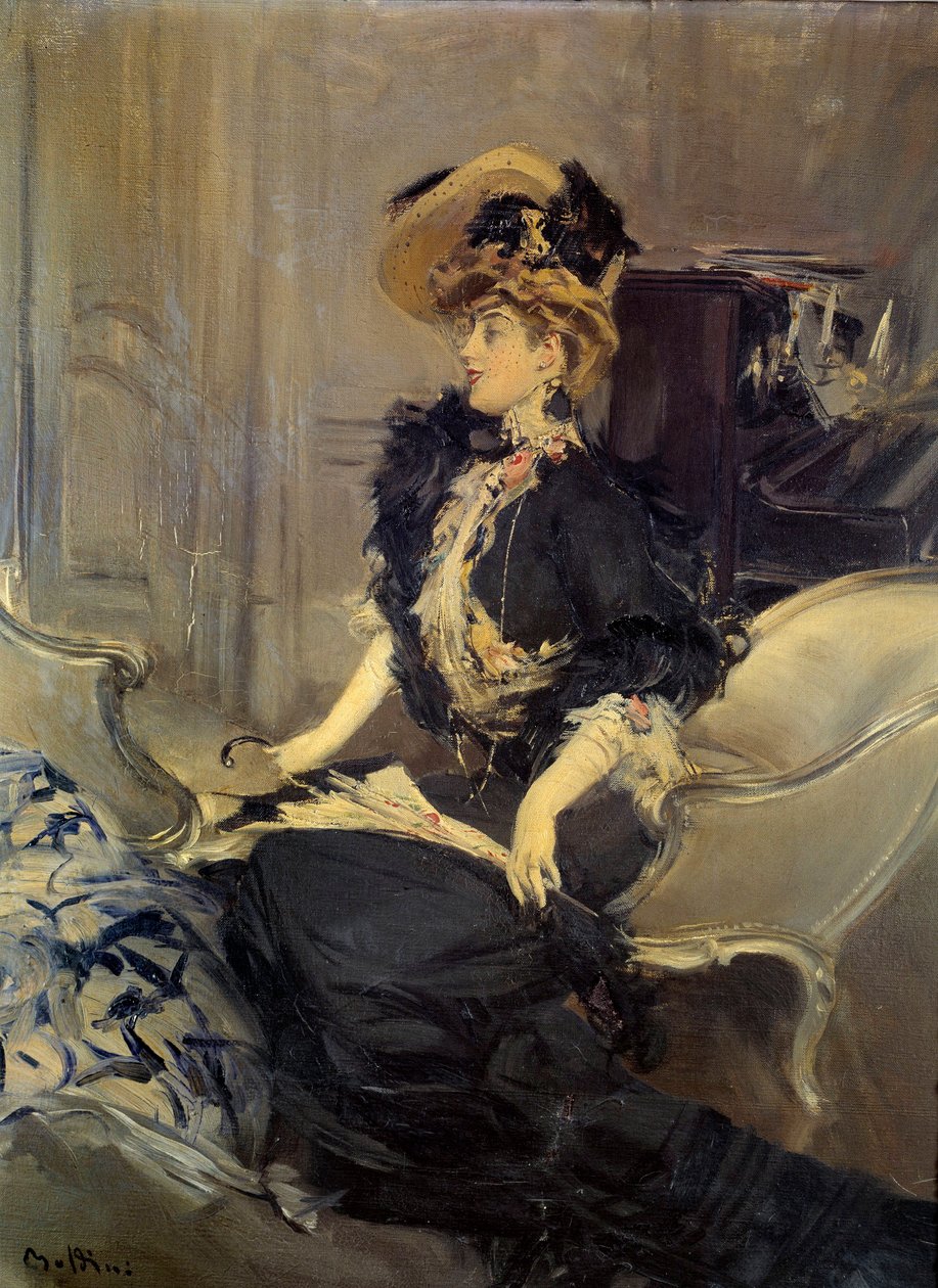 Belle Époque: "la visita" Giovane donna elegante in abito da sera. Dipinto di Giovanni Boldini da Giovanni Boldini