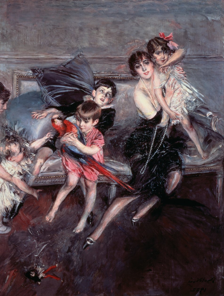 Signora Edwards con quattro bambini e tata da Giovanni Boldini