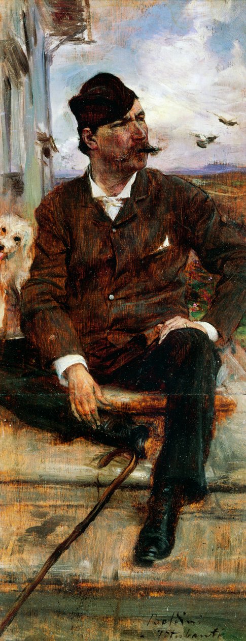 Ritratto del pittore Cristiano Banti con cappello a quadri da Giovanni Boldini