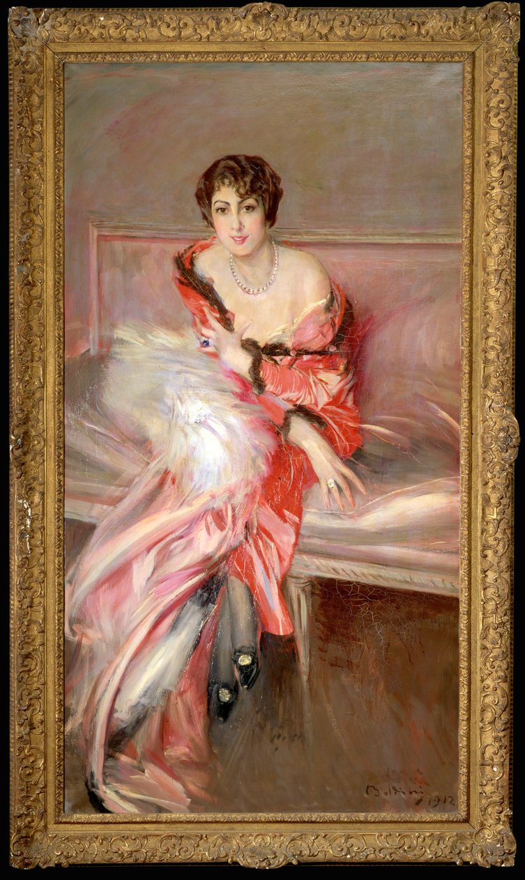 Donna Yung in rosa nello studio del pittore ... (dipinto su tela) da Giovanni Boldini