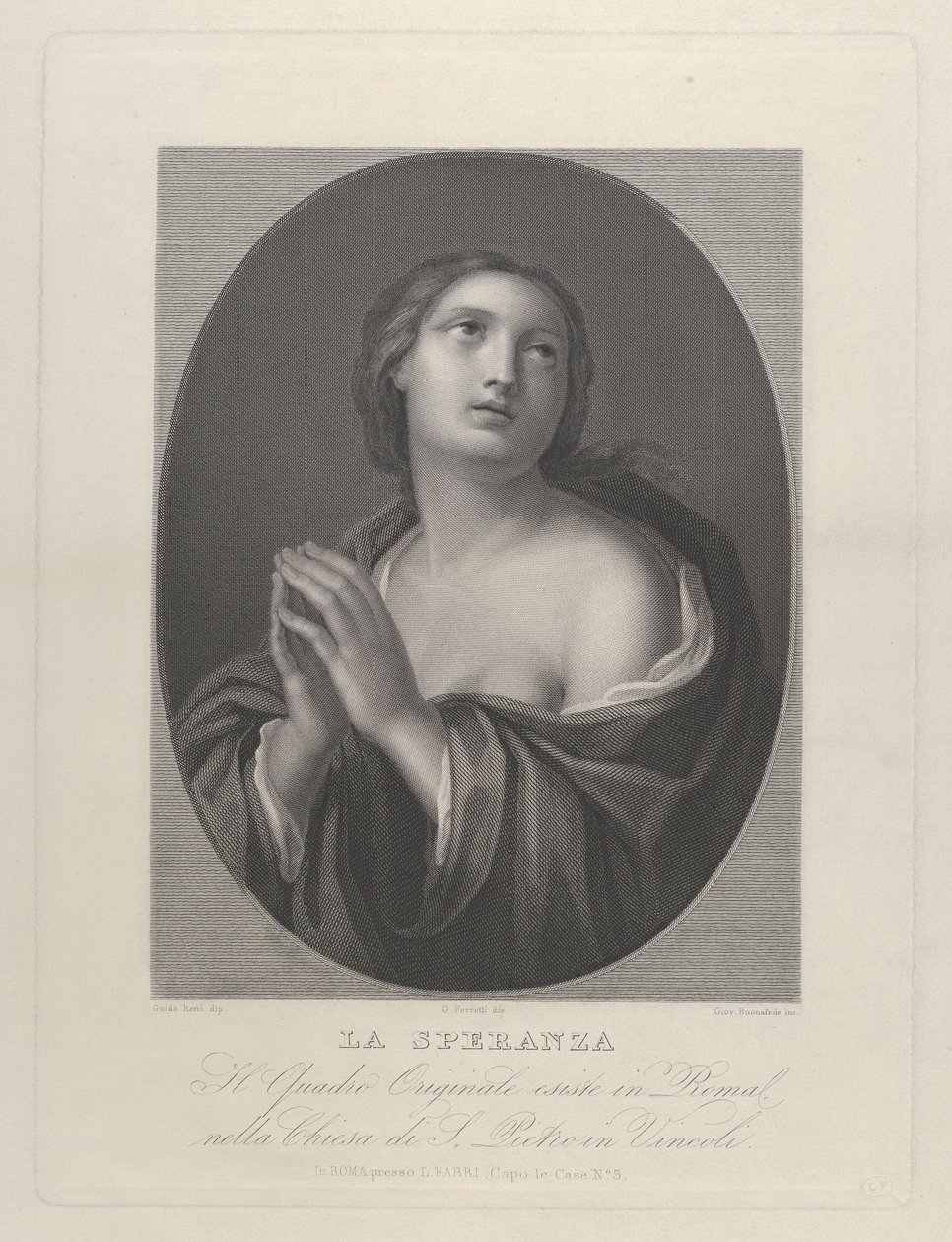 Personificazione femminile della Speranza che guarda in alto con le mani giunte e la spalla sinistra scoperta, ca. 1835-81 da Giovanni Buonafede