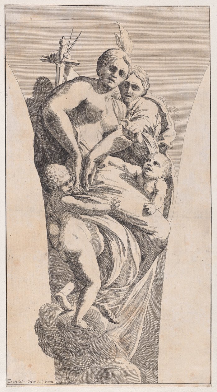 Studio per un pennacchio raffigurante Giustizia e Carità, 1630-50 da Giovanni Cesare Testa