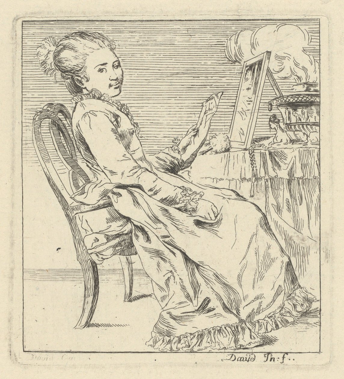 Giovane donna seduta con una lettera da Giovanni David