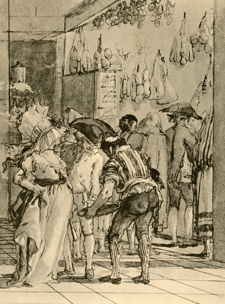 Un negozio con merci affumicate da Giovanni Domenico Tiepolo