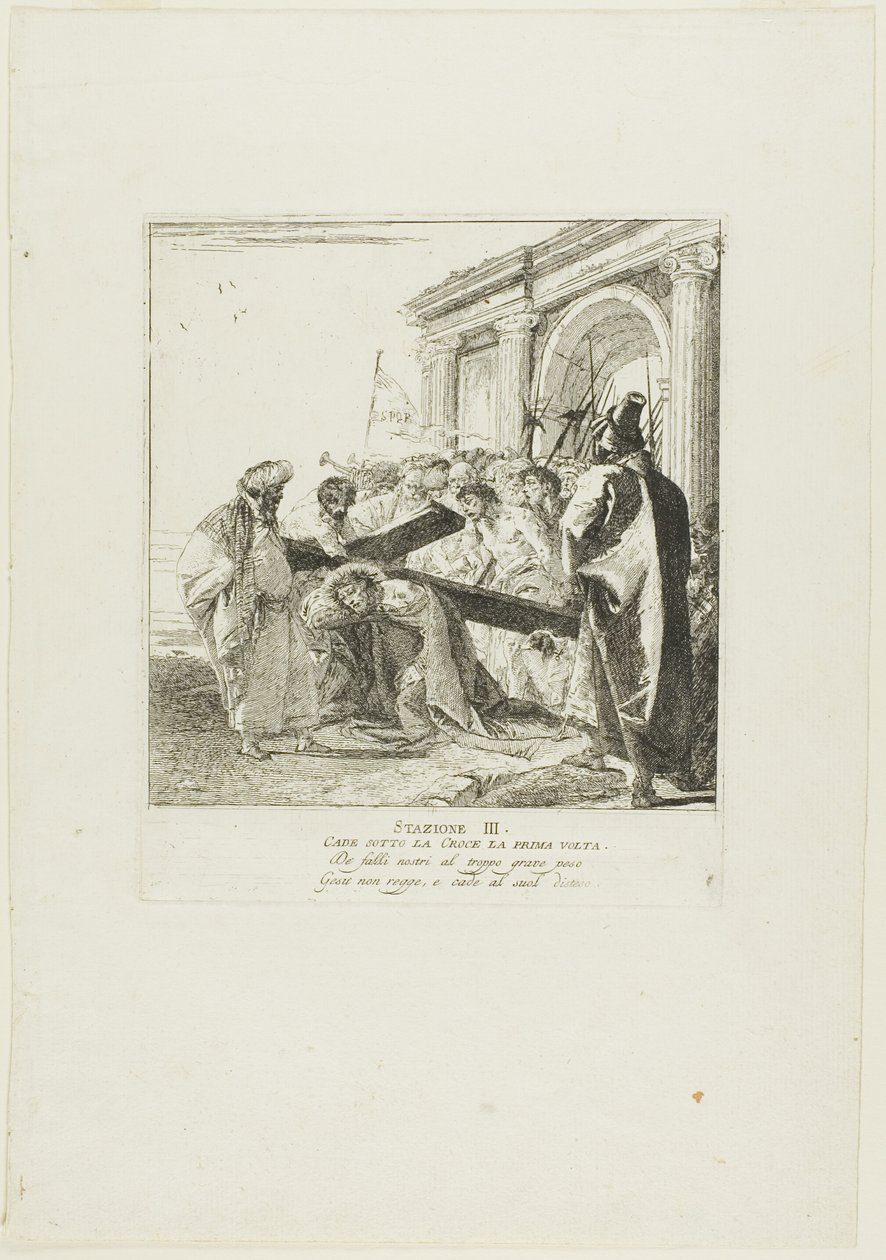 Cristo cade per la prima volta sotto la croce, terza tavola della Via Crucis da Giovanni Domenico Tiepolo