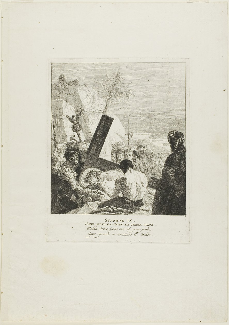 Cristo cade sotto la croce per la terza volta, tavola 9 della Via Crucis da Giovanni Domenico Tiepolo