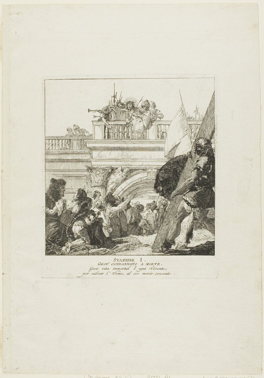 Cristo è condannato a morte, prima pagina della Via Crucis da Giovanni Domenico Tiepolo
