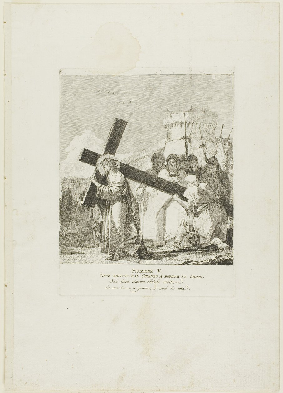 Cristo è aiutato da Simone di Cirene, quinta tavola della Via Crucis da Giovanni Domenico Tiepolo