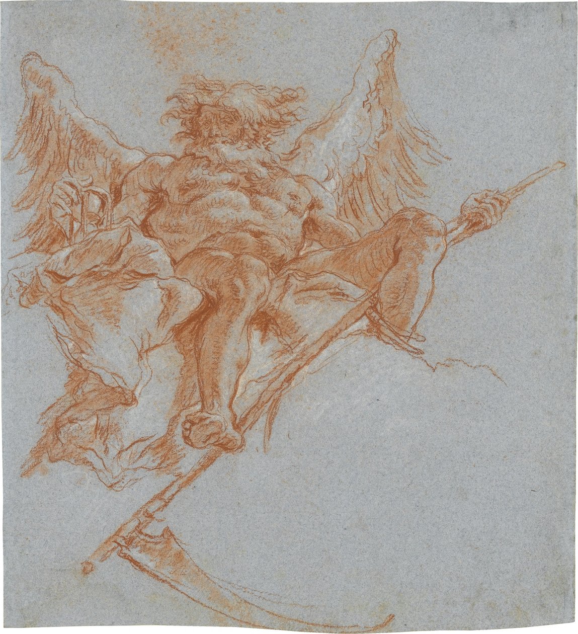Crono sulle nuvole; verso: Studio di panneggio da Giovanni Domenico Tiepolo