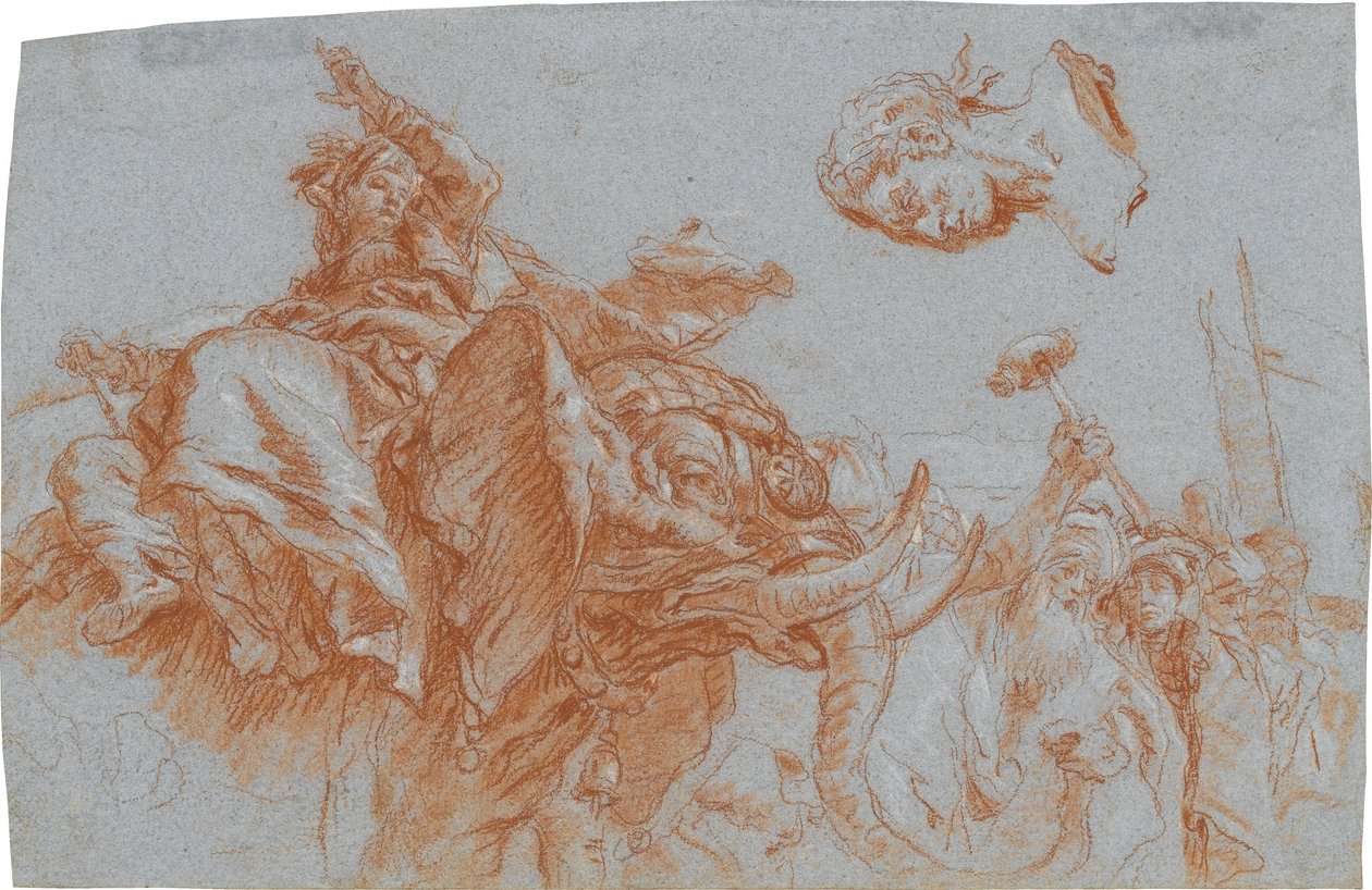 Figur der Asia, römischer Imperator; verso: Skizze des Flussgottes Nil da Giovanni Domenico Tiepolo