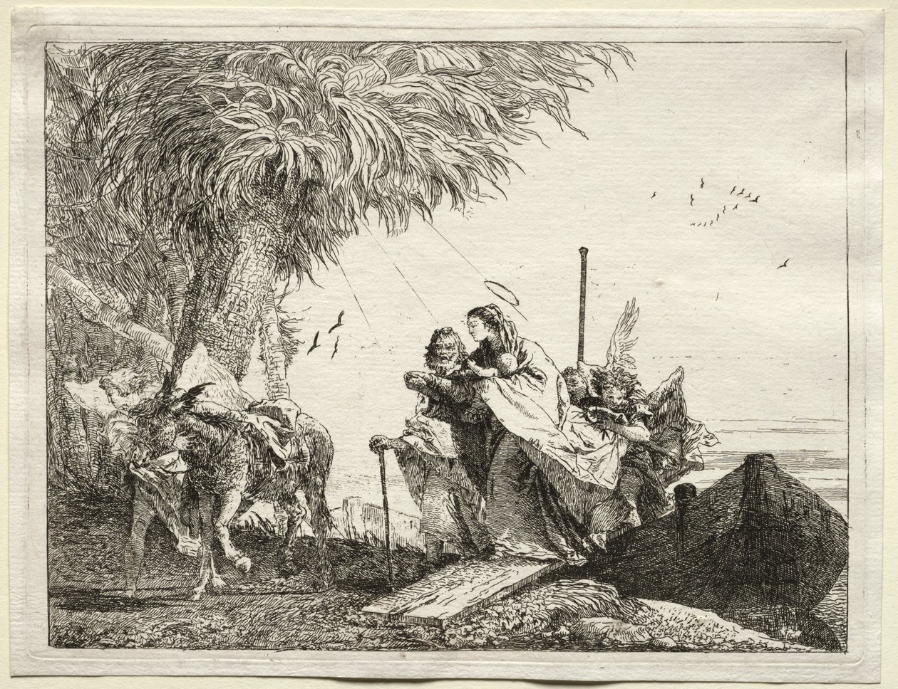 Fuga in Egitto: La Sacra Famiglia, sbarcando da Giovanni Domenico Tiepolo