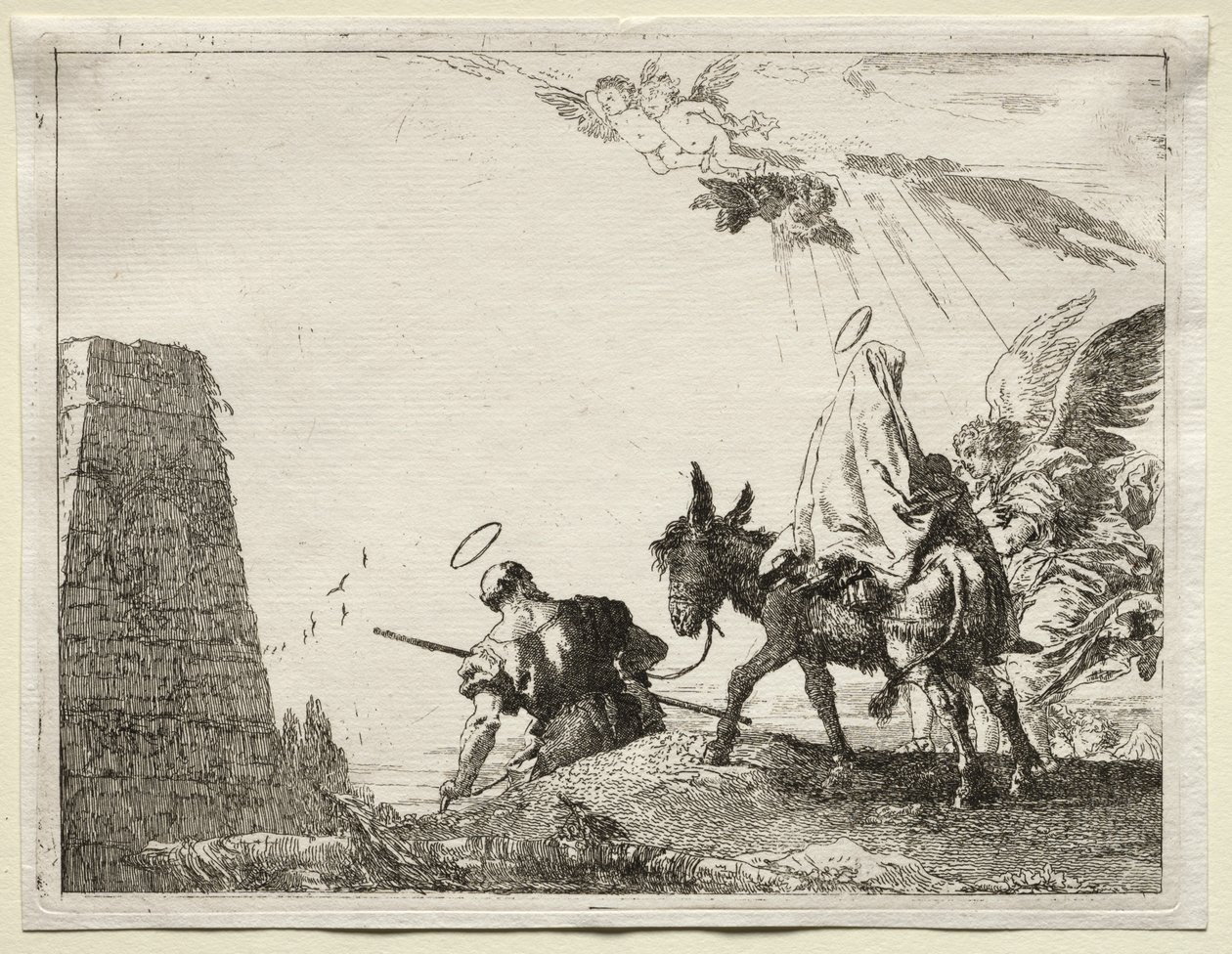 Fuga in Egitto: La Sacra Famiglia Passa Vicino a una Piramide da Giovanni Domenico Tiepolo