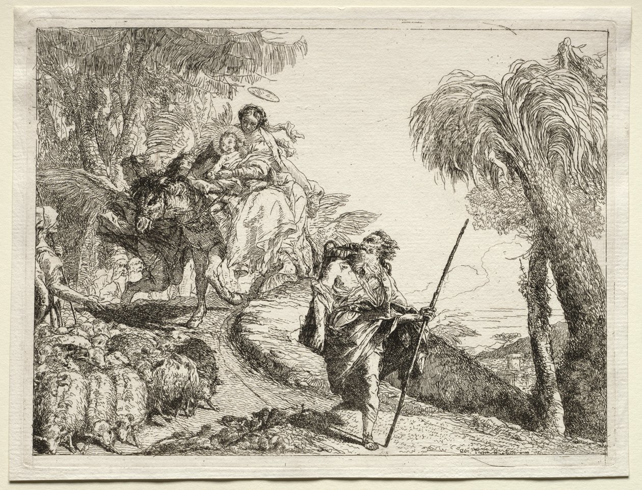 Fuga in Egitto: La Sacra Famiglia e il gregge di pecore da Giovanni Domenico Tiepolo