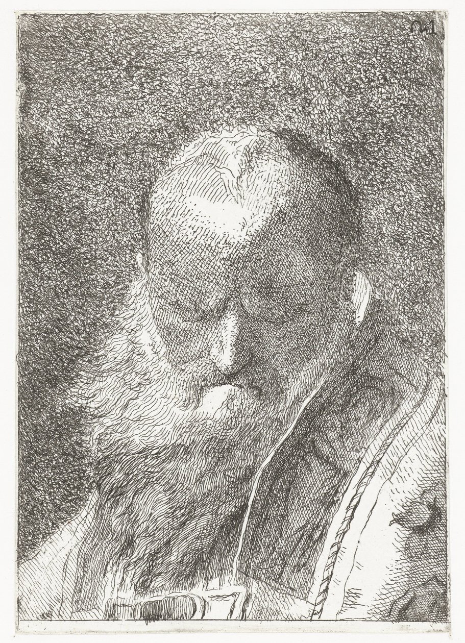 Religioso con testa calva in casula da Giovanni Domenico Tiepolo