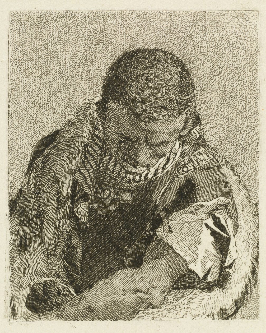 Testa di un moro chinato in avanti da Giovanni Domenico Tiepolo