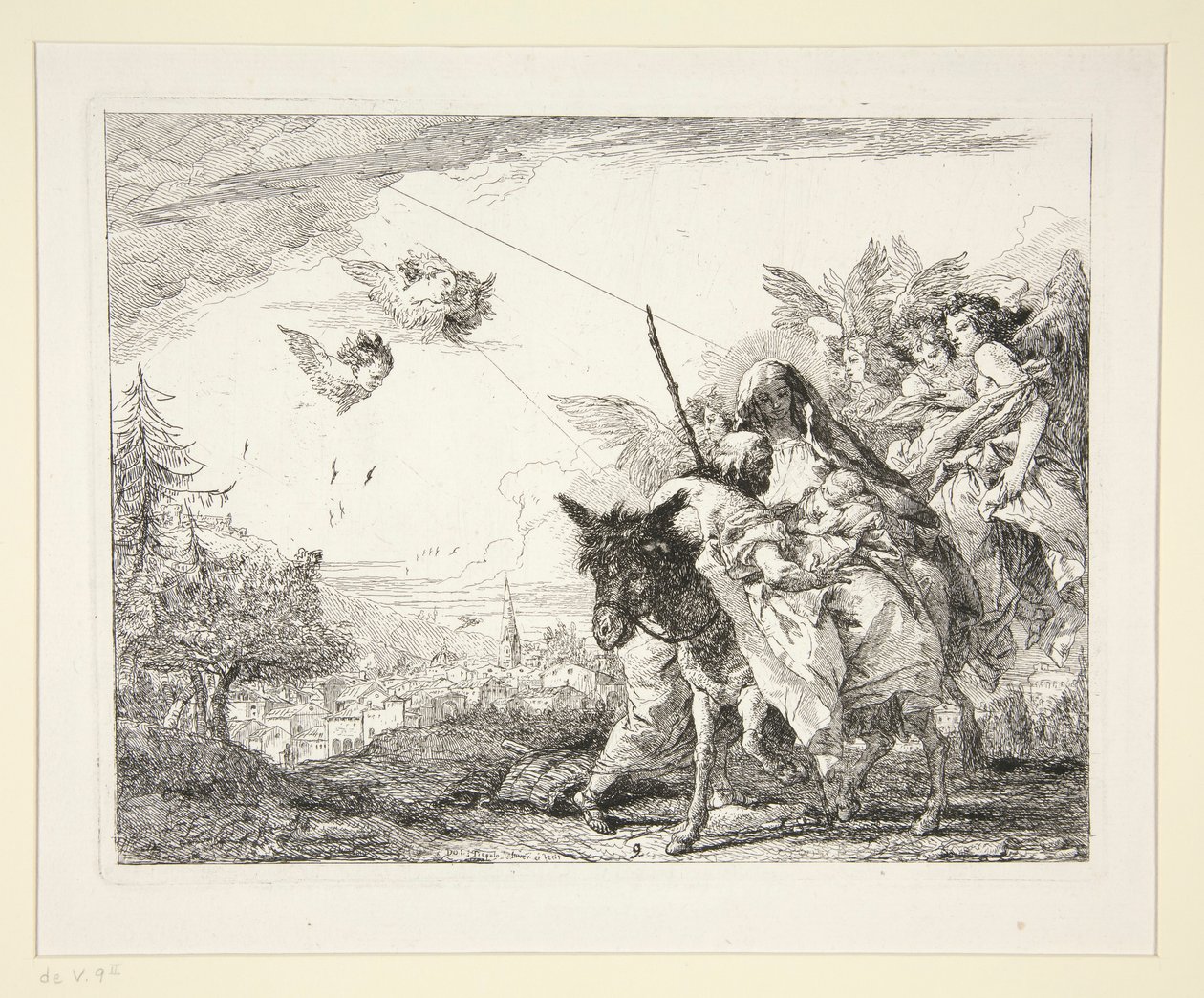 Giuseppe contempla il Bambino Gesù, dalla serie Idee pittoresche sopra la fuga in Egitto da Giovanni Domenico Tiepolo