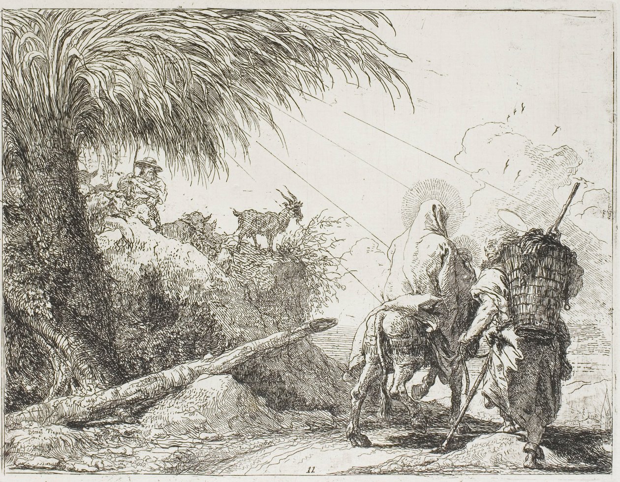 Giuseppe e Maria che Passano un Pastore e il Suo Gregge, tavola undici da La Fuga in Egitto da Giovanni Domenico Tiepolo