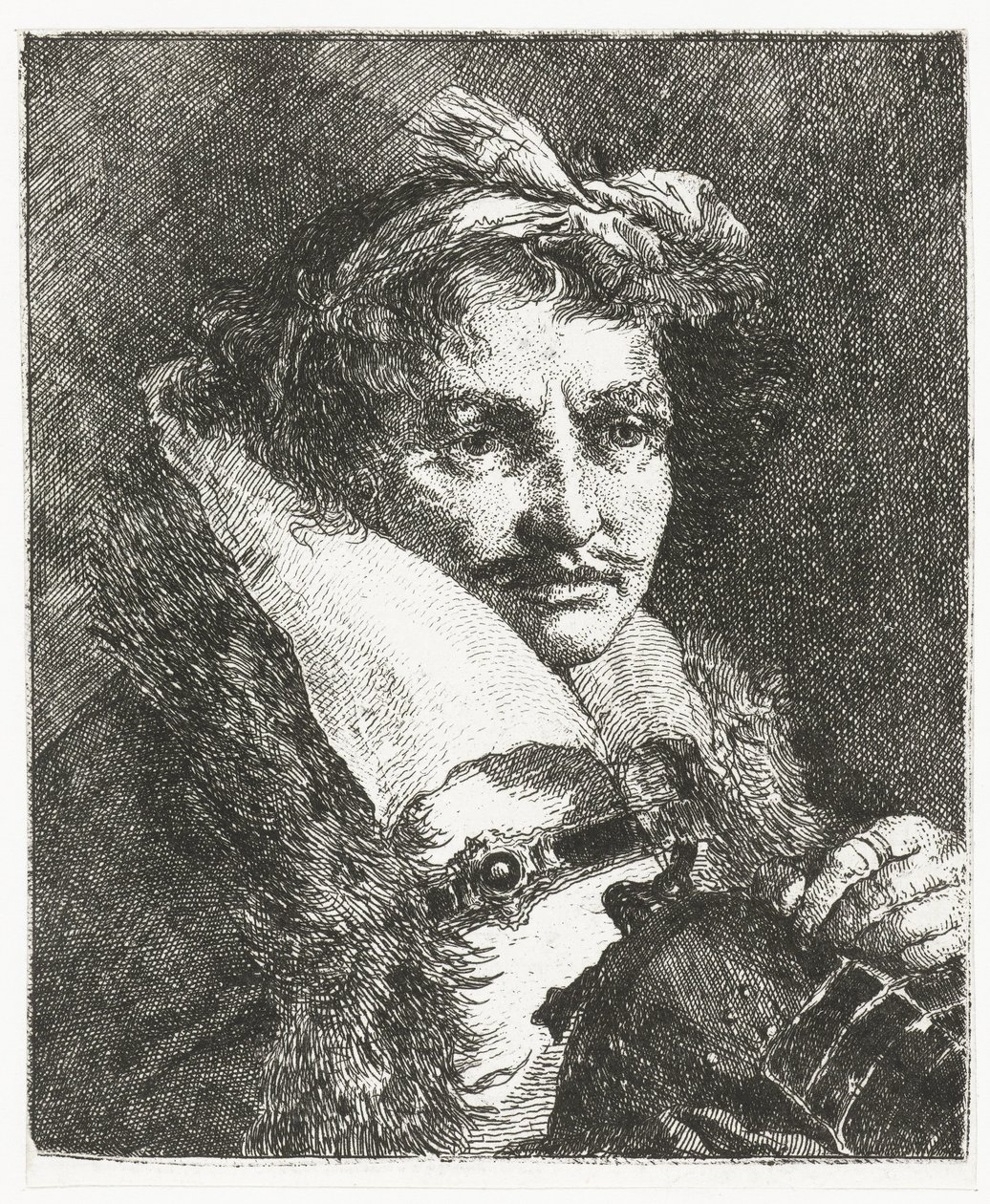 Uomo con baffi e elmo da Giovanni Domenico Tiepolo