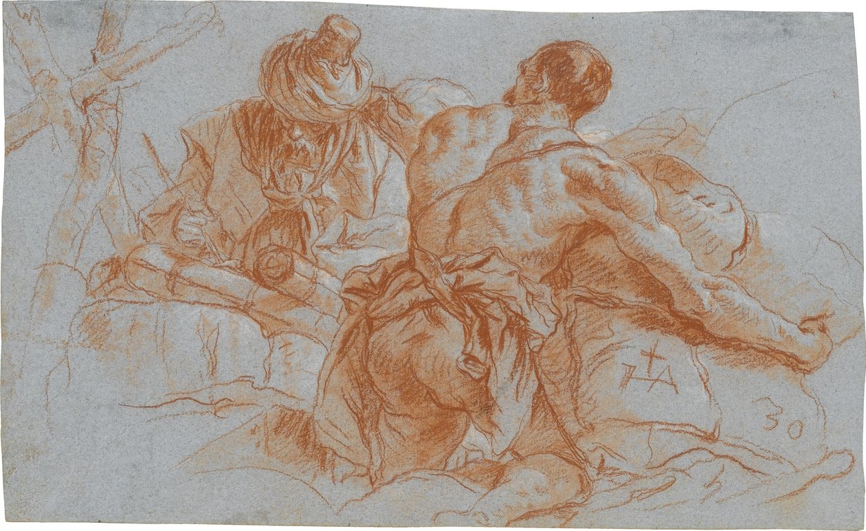 Orientalische Handelsleute mit Warenballen; verso: Skizze zu einem angewinkelten linken Arm da Giovanni Domenico Tiepolo