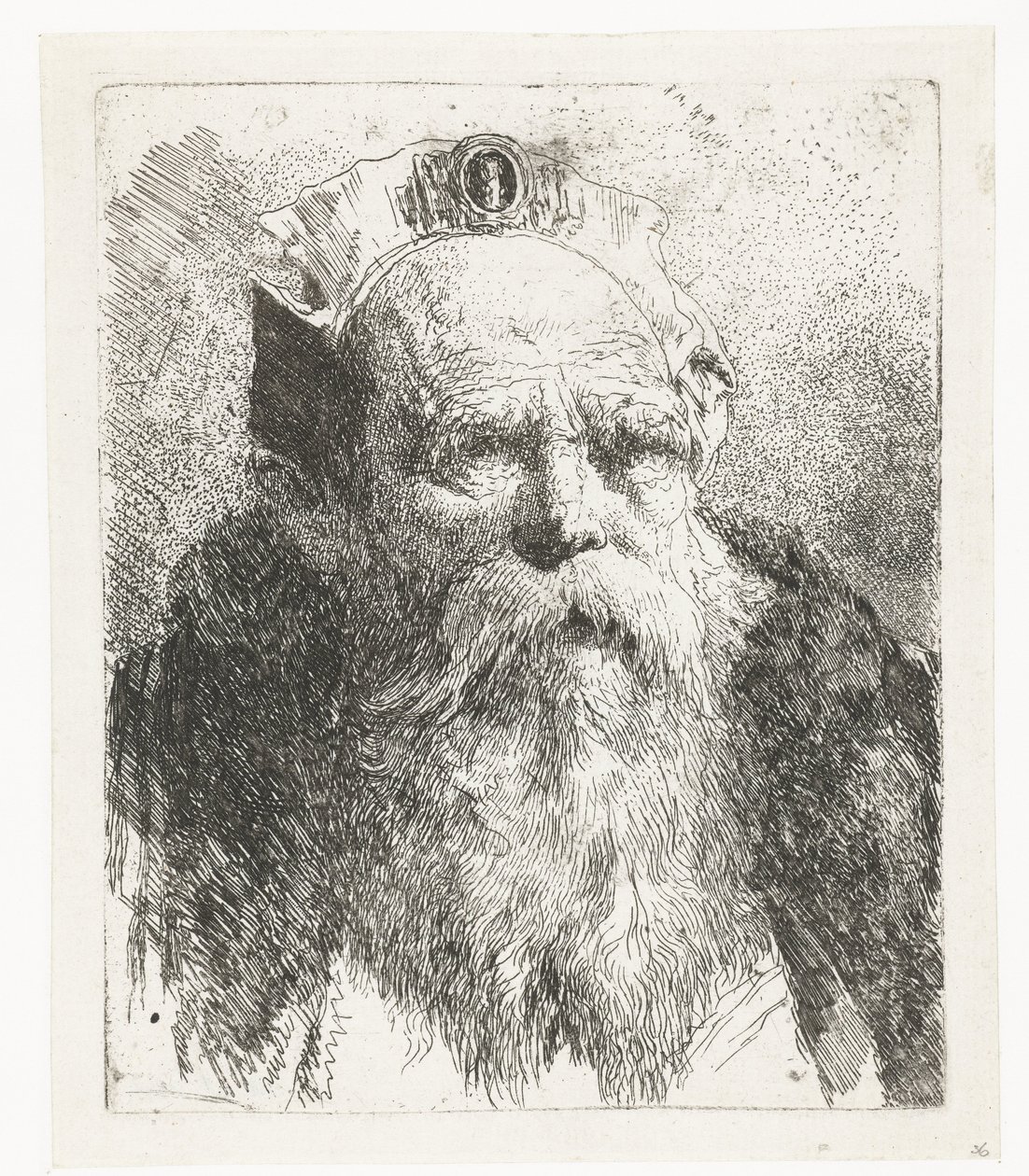 Vecchio con barba e cappello con ornamento da Giovanni Domenico Tiepolo
